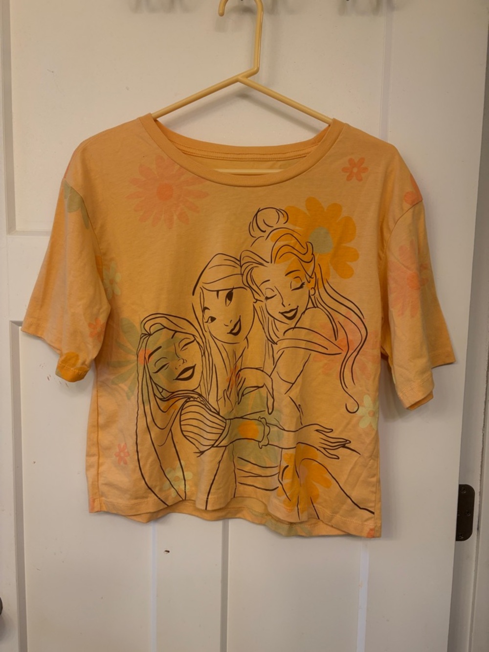 Peach Floral Graphic Tee with Disney Princesses Illustration